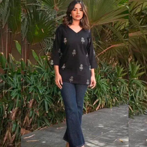 BLACK PRINT SHORT KURTI FOR WOMEN & GIRLS  - Image 2