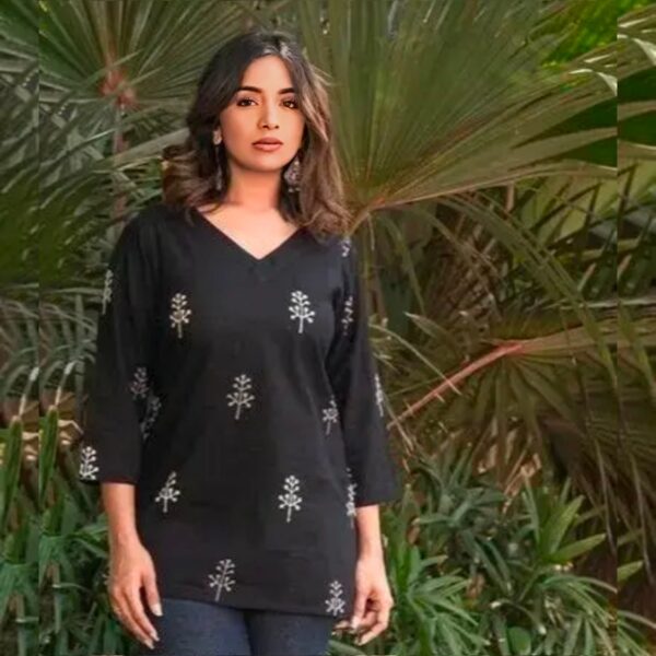 BLACK PRINT SHORT KURTI FOR WOMEN & GIRLS  - Image 3