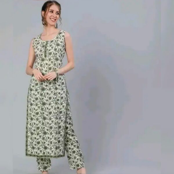 Ethnic Women Wear Sleeveless Cotton Kurta Set - Image 4