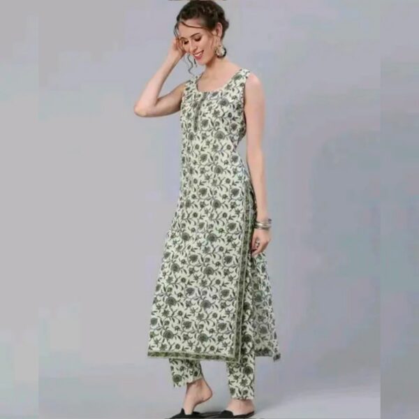 Ethnic Women Wear Sleeveless Cotton Kurta Set