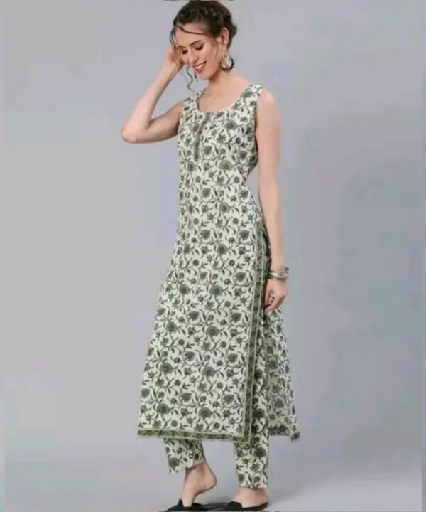 Ethnic Women Wear Sleeveless Cotton Kurta Set