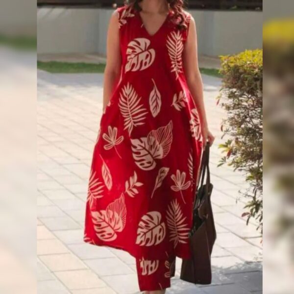 Ethnic Women Wear Sleeveless Cotton Kurta Set /salevless red kurti with palazzo