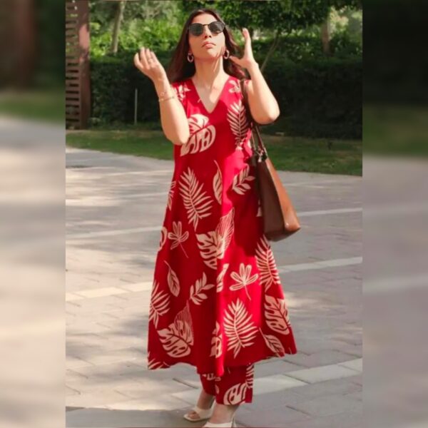 Ethnic Women Wear Sleeveless Cotton Kurta Set /salevless red kurti with palazzo - Image 2