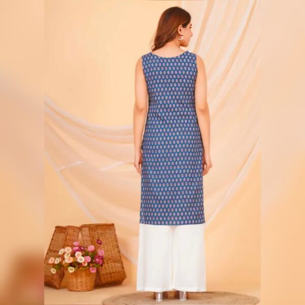 Shikha Blue booti printed sleeveless kurti with pom-pom lace (Only kurti) - Image 2