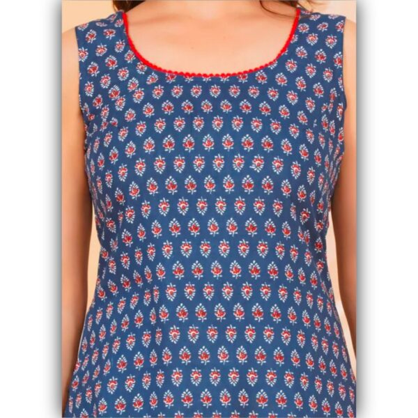 Shikha Blue booti printed sleeveless kurti with pom-pom lace (Only kurti) - Image 4
