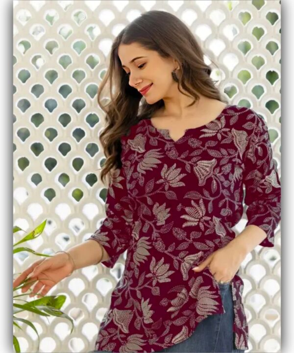 Women rayon Printed Short Kurti
