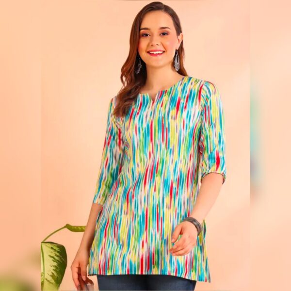Poly Rayon Printed Straight Short Kurti Tunics For Women & Girls