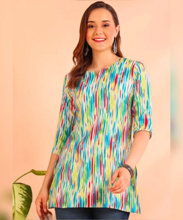 Poly Rayon Printed Straight Short Kurti Tunics For Women & Girls