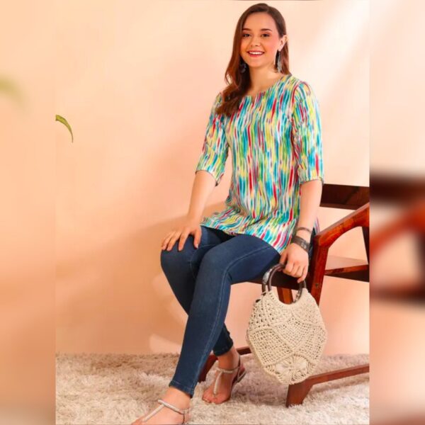 Poly Rayon Printed Straight Short Kurti Tunics For Women & Girls - Image 3