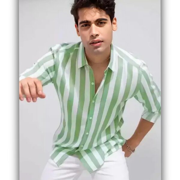 Classic Retro Men Shirt GREEN WHITE (PATTA) - Image 3