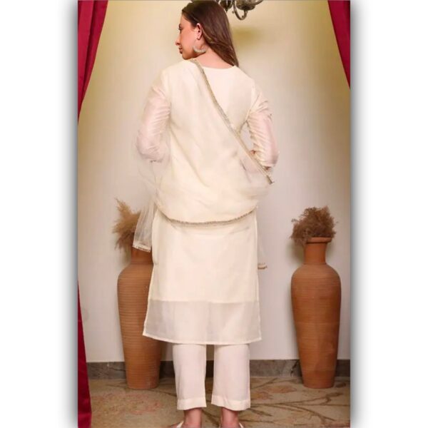 Adorable chandheri silk embroiderd kurti set with net duppatta - Image 2