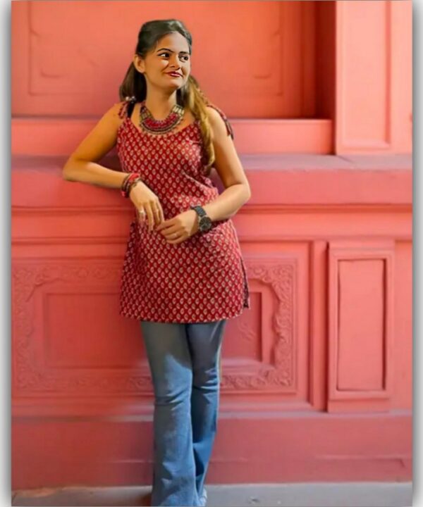 Aesthetic deshi short kurti short kurti summer aesthetic summer outfit inspo short tie strap kurti college outfit ootd Meesho finds floral summer print kurti deshi outfits