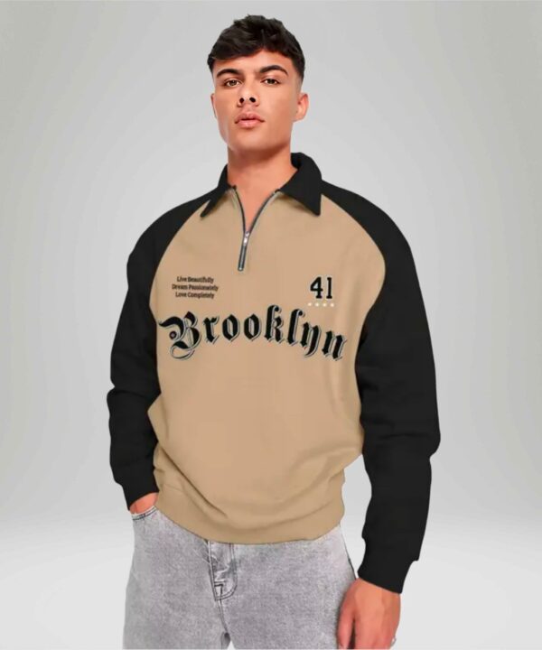 Maniac Men's Typography Regular Contrast Collar Green Sweatshirts