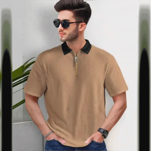 FOXGLOW Men Fashion Cotton Blend T-Shirt | Men Half Sleeve Casual Regular Fit T Shirt | Stylish Trendy Solid Men Mandarin Collar Hlaf Sleeves Combo T-Shirt for Men | Laple collar t-shirt - Image 3