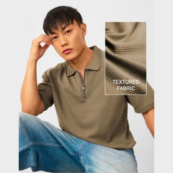 Men Polo Neck Half Sleeeve Textured Regular Smart Tshirt