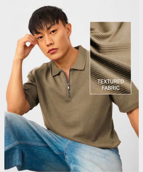Men Polo Neck Half Sleeeve Textured Regular Smart Tshirt