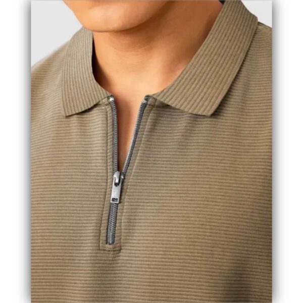 Men Polo Neck Half Sleeeve Textured Regular Smart Tshirt - Image 2