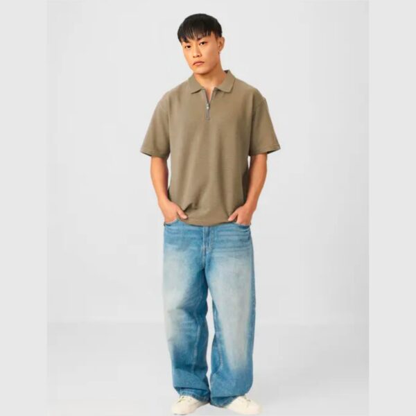 Men Polo Neck Half Sleeeve Textured Regular Smart Tshirt - Image 3
