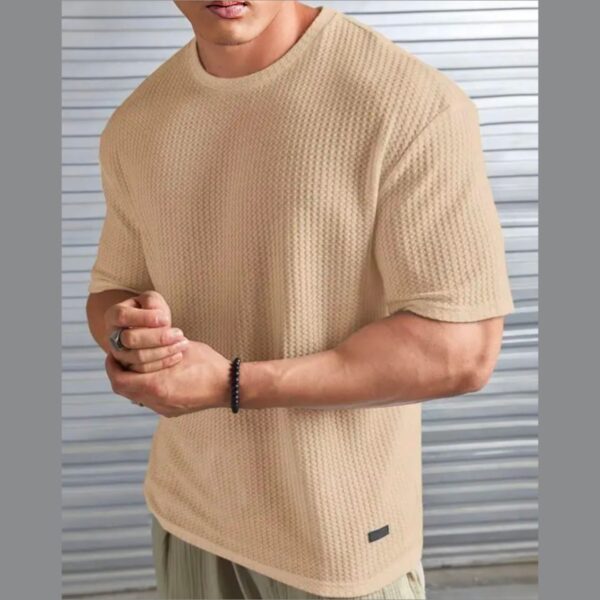 Trendy Mens Beige tshirt for summers | Half sleeve tshirt with round neck for mens - Image 4