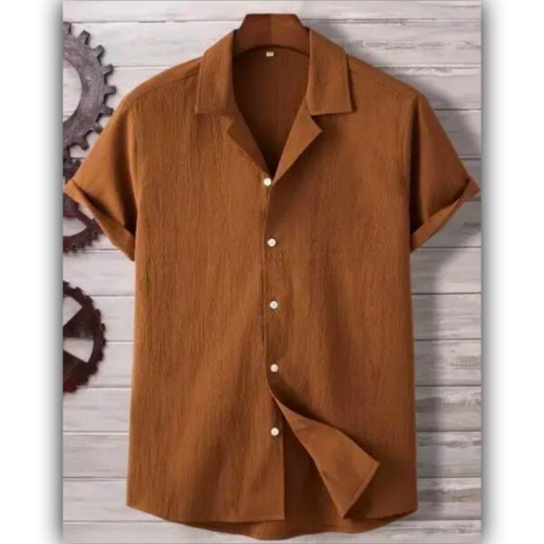 Men Regular Fit Self Design Lapel Collar Popcorn Shirt