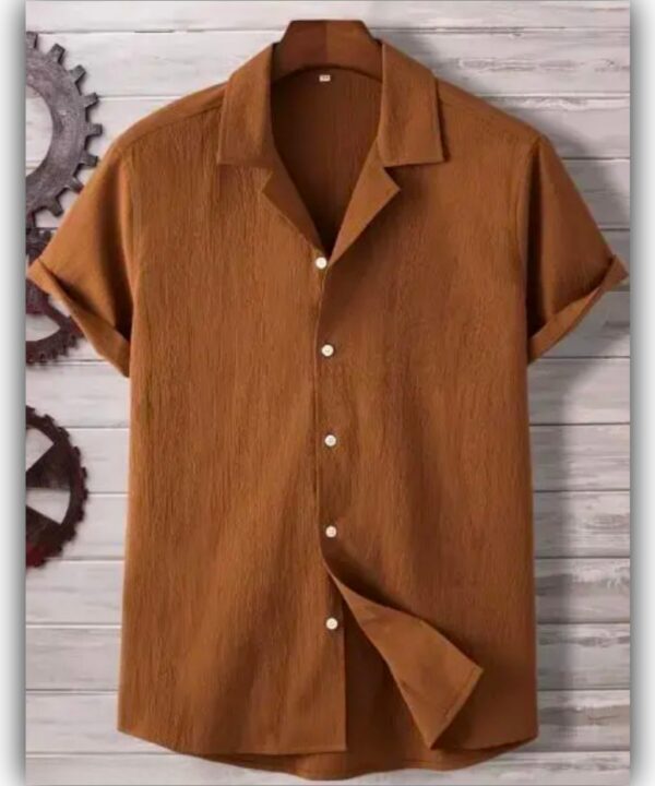 Men Regular Fit Self Design Lapel Collar Popcorn Shirt