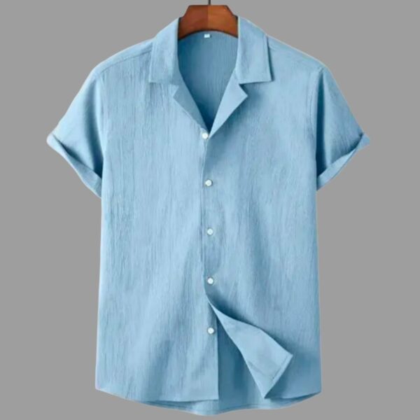 Men Regular Fit Self Design Lapel Collar Popcorn Blue Shirt