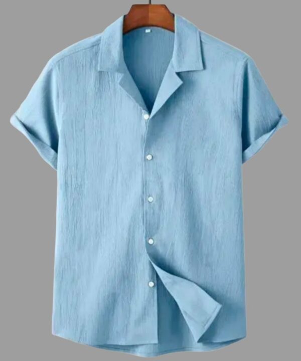 Men Regular Fit Self Design Lapel Collar Popcorn Blue Shirt